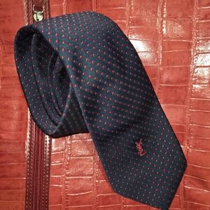 Yves Saint Laurent Dark Blue and Red Dotted Tie